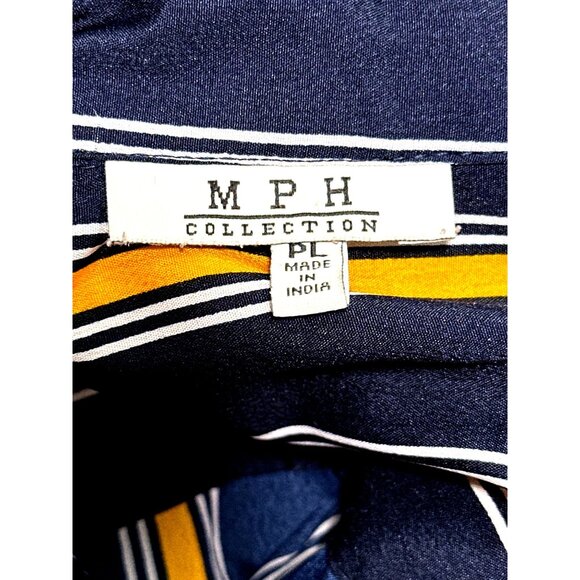 MPH Collection PL Navy Mustard Vertical Stripe Collared Button Front Shirt Dress - Picture 6 of 8